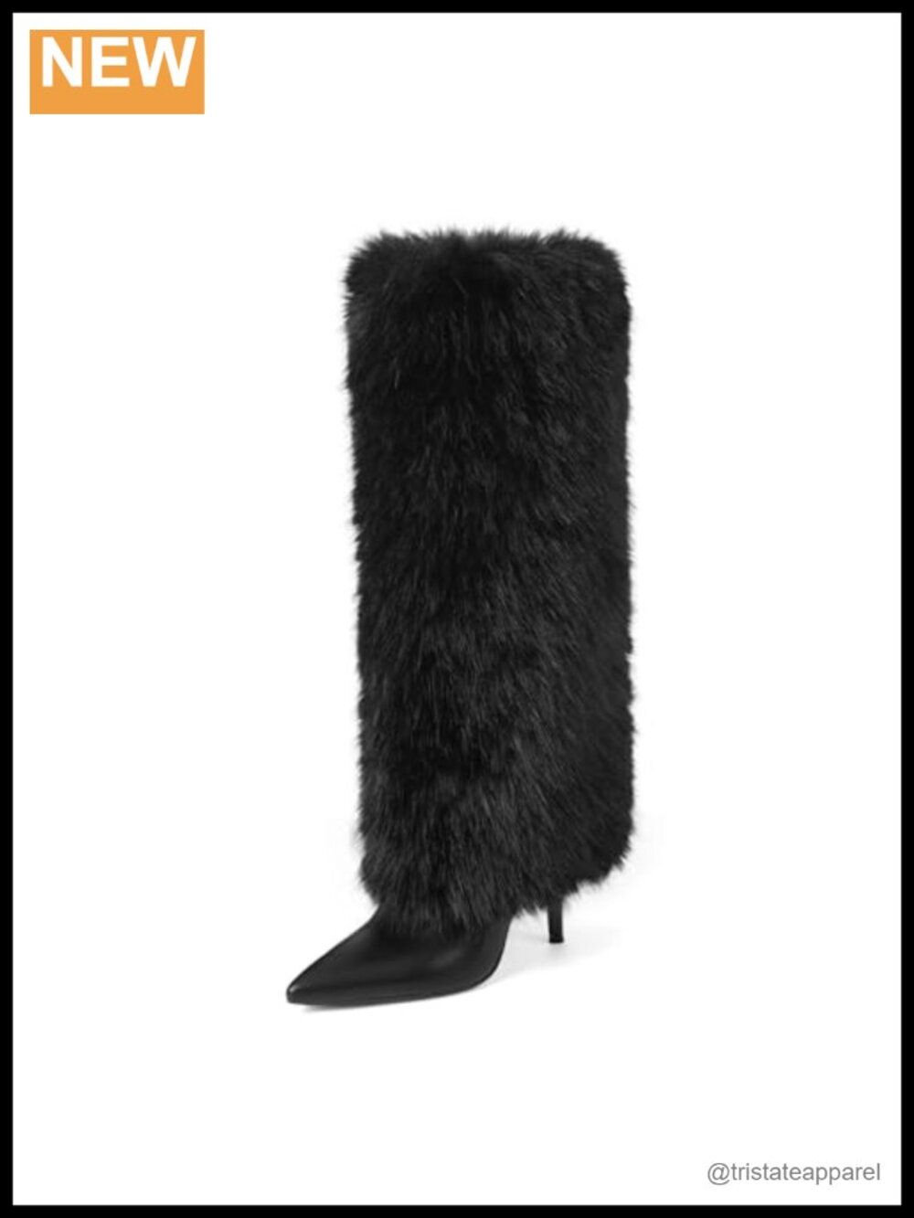 Faux Fur Wide Calf Knee High Fold Over Boots Stiletto Heel Women